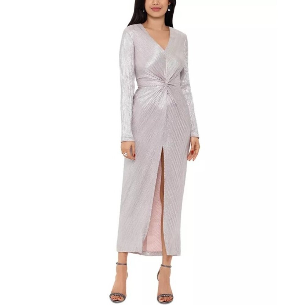 Womens Betsy & Adam 10 Metalic Evening Gown Wedding Guest NWT Twist Front 6823